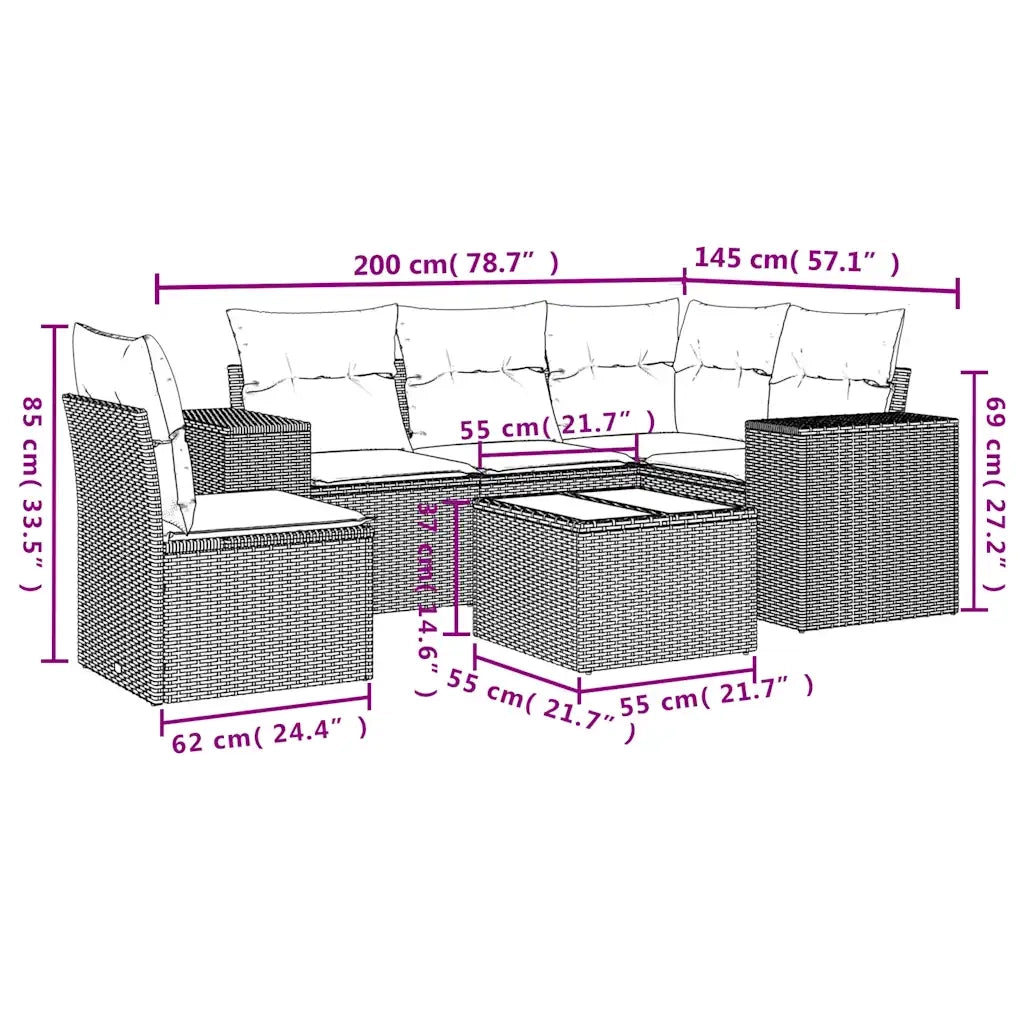 Set Divano da Giardino 6 pz con Cuscini Marrone in Polyrattan 3222582