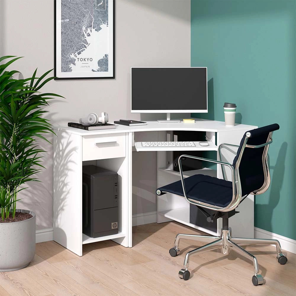 Vicco Scrivania angolare Bianco 83 x 76 cm Set con armadio PC