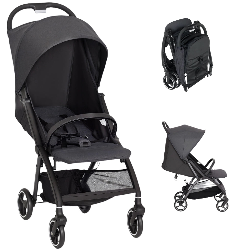 Passeggino pieghevole ¨C Xylo ¨C schienale reclinabile, poggiapiedi regolabile, grigio scuro