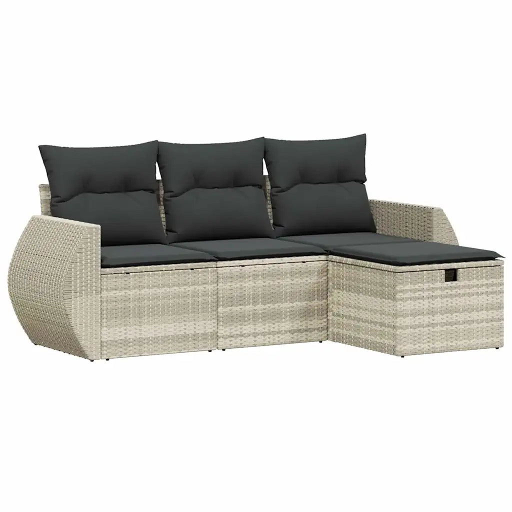 Set Divano da Giardino 4pz con Cuscini Grigio Chiaro Polyrattan 3264068