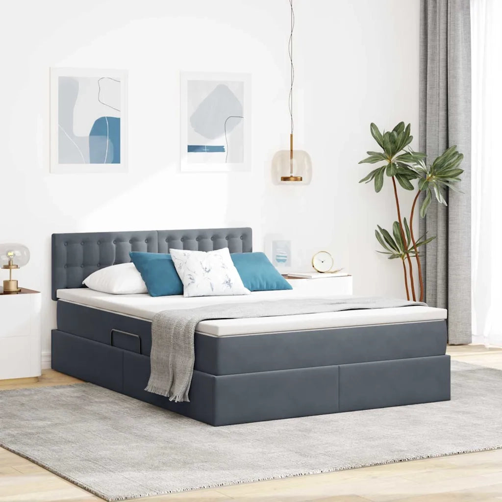 Letto con Contenitore Grigio scuro 140 x 190 cm Velluto
