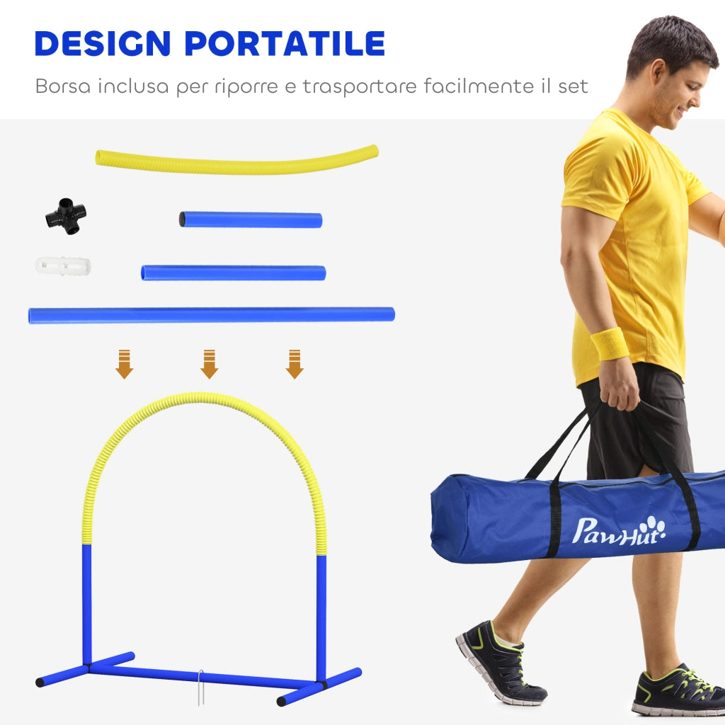 Set Agility Dog con 4 Archi Componibili e Borsa da Trasporto Blu e Giallo