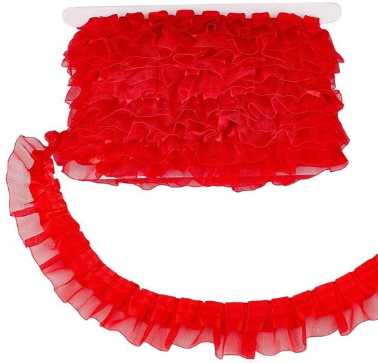 11 Metri di Organza Satin a Tendenza con Fregi Colorati in Rosso