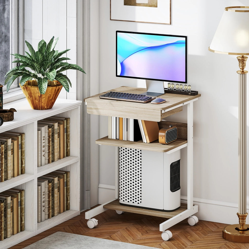 Scrivania per computer con ruote e cassetto ¨C zephmum ¨C 56x51x? cm quercia