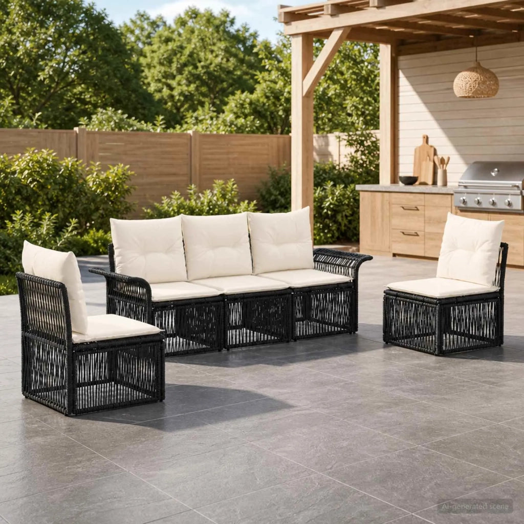 Set Divano da Giardino 5 pz Nero polyrattan 3434785