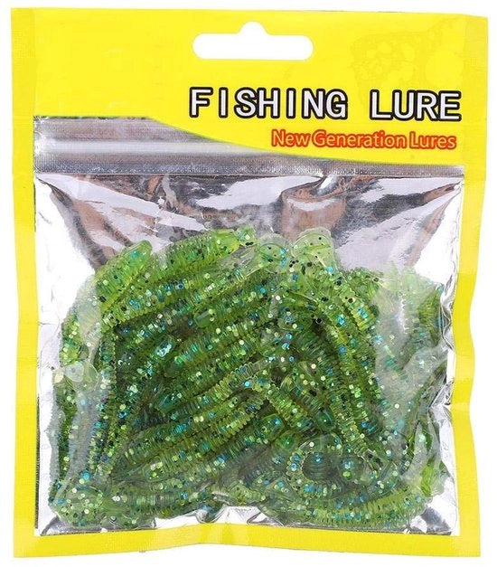 Set di Kunstaas da 50 pezzi - Plastica morbida - Aletta T - Verme Grub - Kunstaas per Trota - Kunstaas per Persico - Materiale duraturo - Vite da pesca a punta acuminata