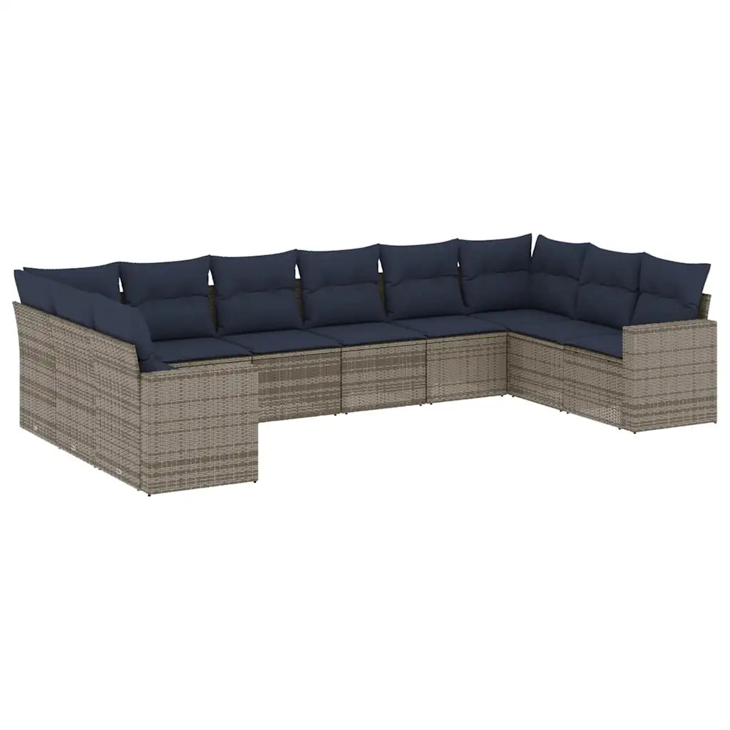 Set Divani da Giardino 10 pz con Cuscini Grigio in Polyrattan 3219461