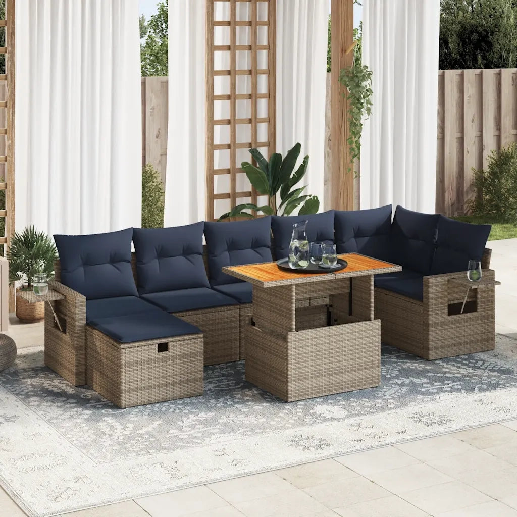 Set Divani Giardino 8 pz con Cuscini Marrone Polyrattan Acacia 3328041