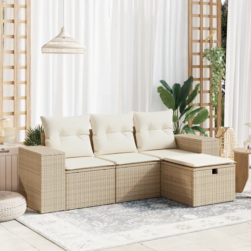 Set Divano da Giardino 4 pz con Cuscini Beige in Polyrattan 3325654