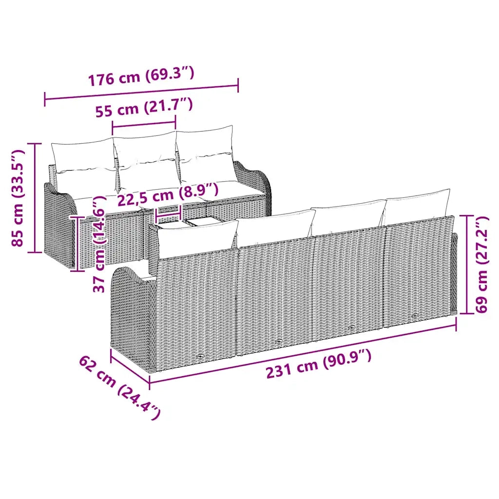 Set Divano da Giardino Nero 55 x 55 x 37 cm polyrattan 3345607