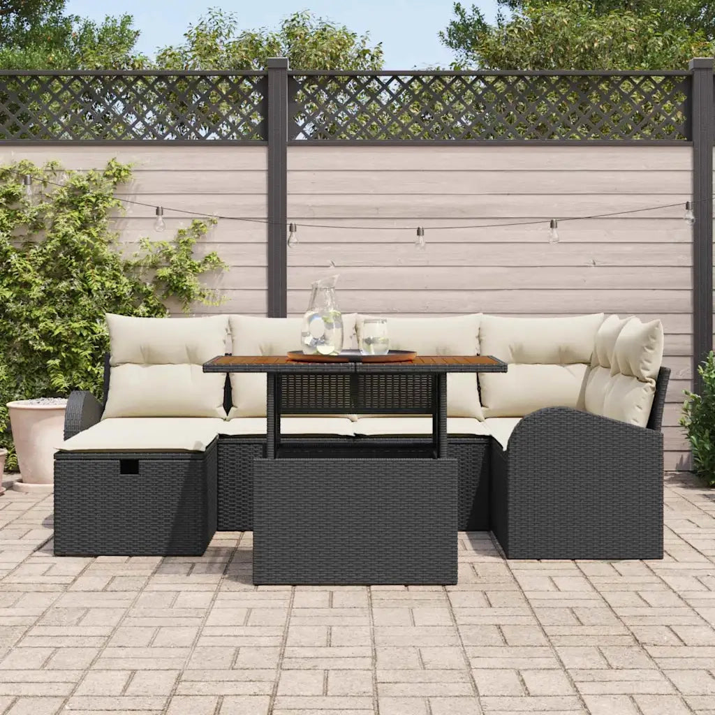 Set Divano da Giardino 7 pcs Nero polyrattan 3361299