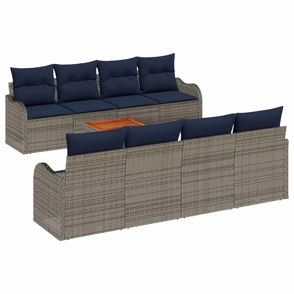 Set Divano da Giardino 9 pz Grigio polyrattan 3347430