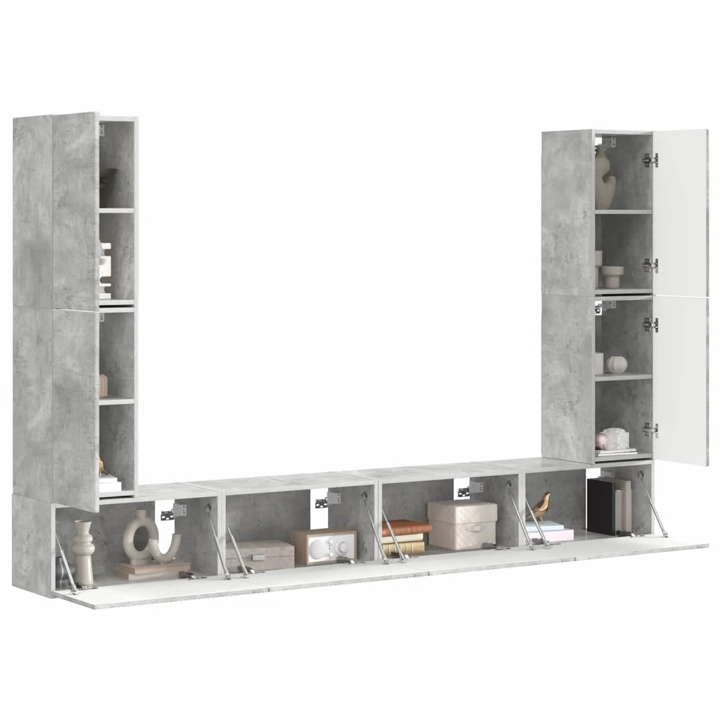 Set mobile TV 8 pcs Grigio cemento Legno multistrato 3409135