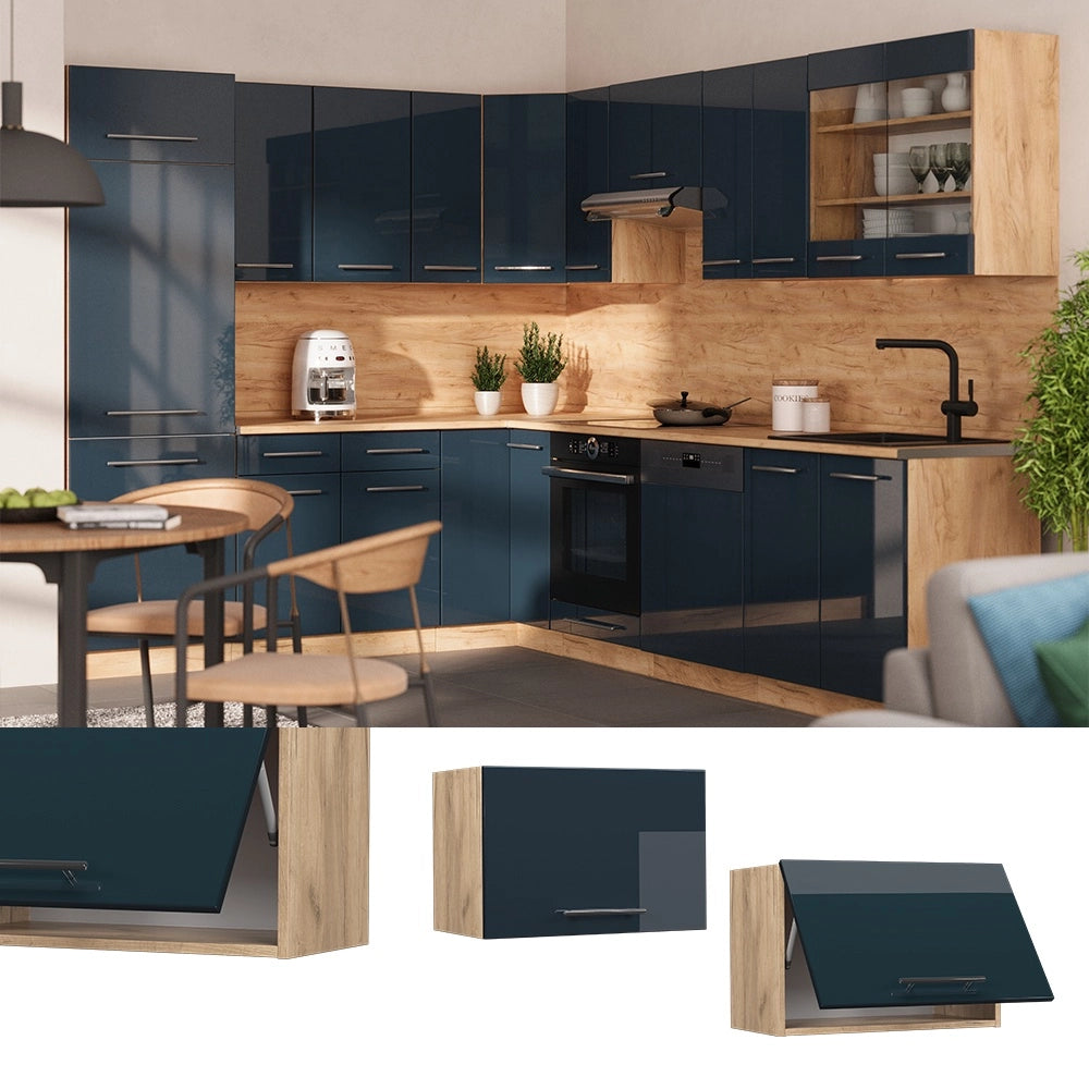 Pensile da cucina Fame-Line Blu scuro lucido/Rovere dorato 60 cm Piatto Vicco