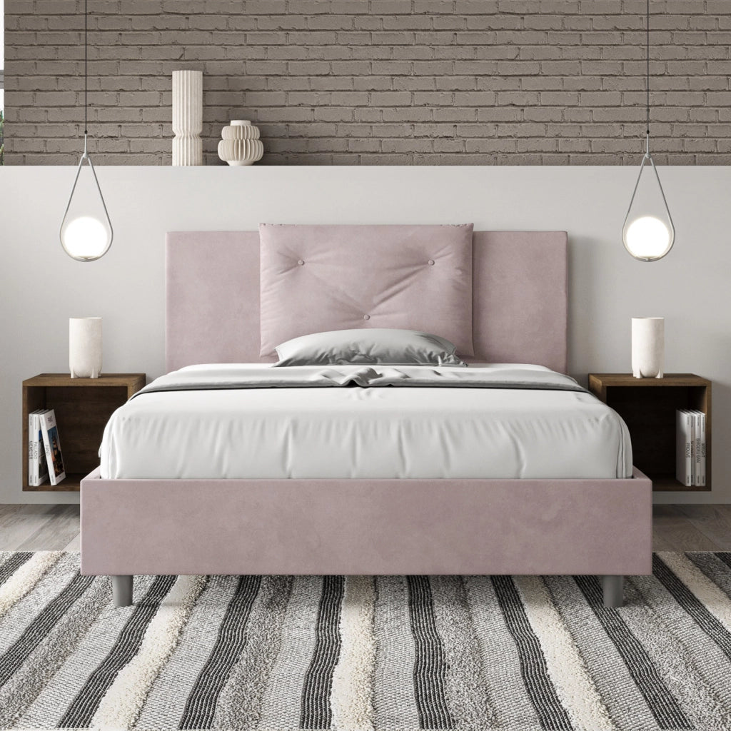 BS COM Letto queen size con rete imbottito 150x210 microfibra glicine