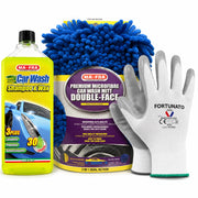 Kit lavaggio auto mafra con shampoo, guanto double face e guanti da lavoro