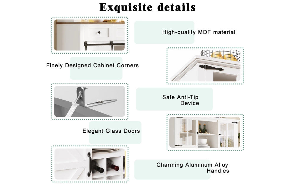 Credenza con Vetrina e LED ¨C MINIMAL ¨C Bianco, Ripiani Regolabili, 105x38x180
