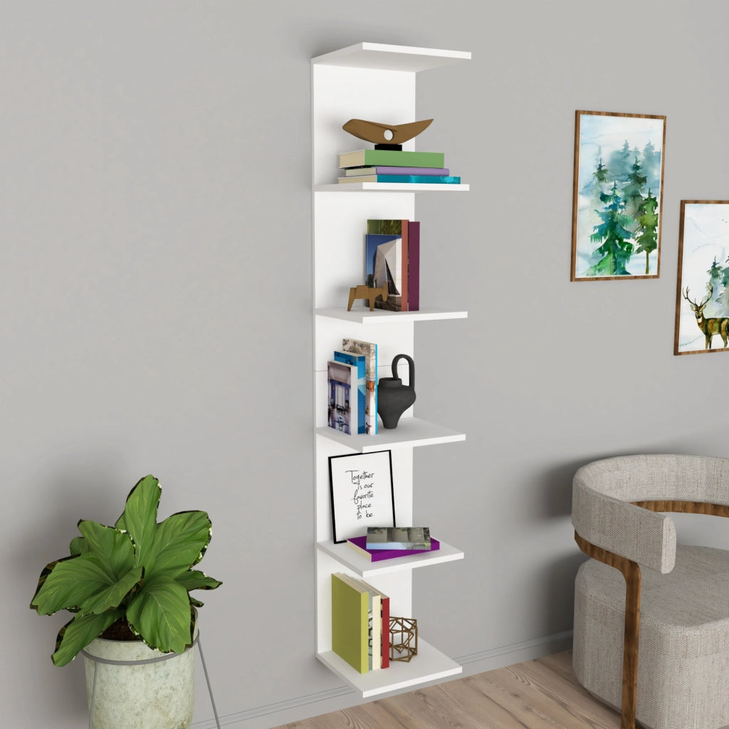 Mensola da Parete Surahammar Libreria Scaffale a Muro con 6 Ripiani - Bianco [en.casa]