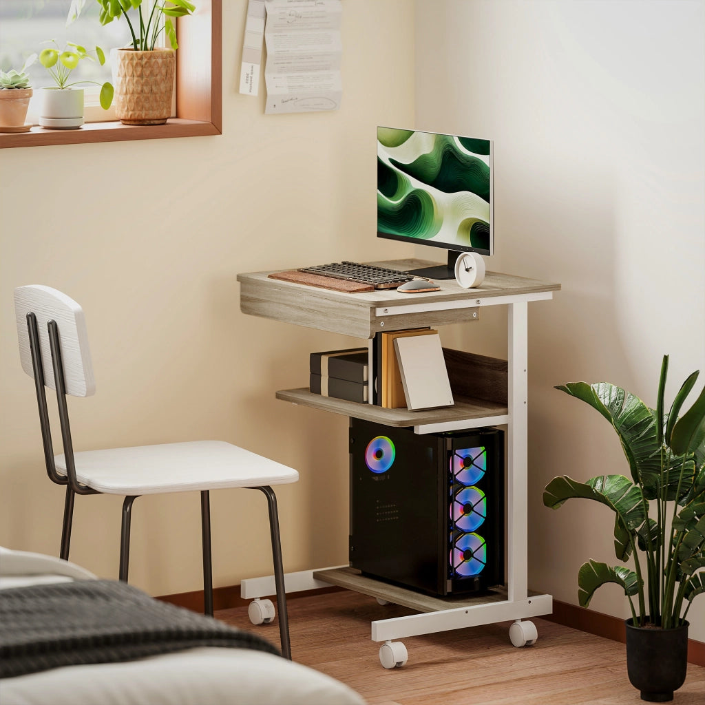 Scrivania per computer con ruote e cassetto ¨C zephmum ¨C 56x51x? cm quercia
