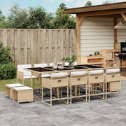 Set da Pranzo da Giardino 13 pz con Cuscini Beige in Polyrattan