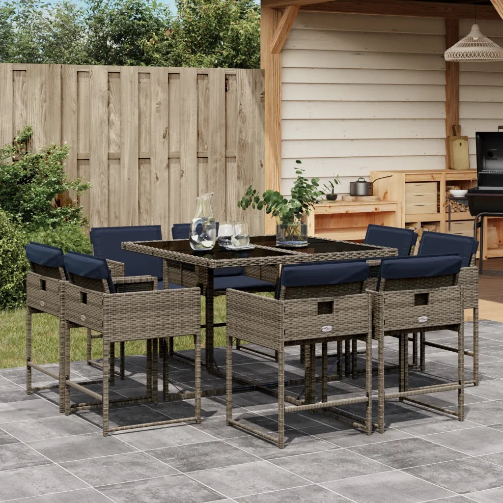 Set da pranzo da giardino da 9 pz con Cuscini in Polyrattan Grigio 3278148
