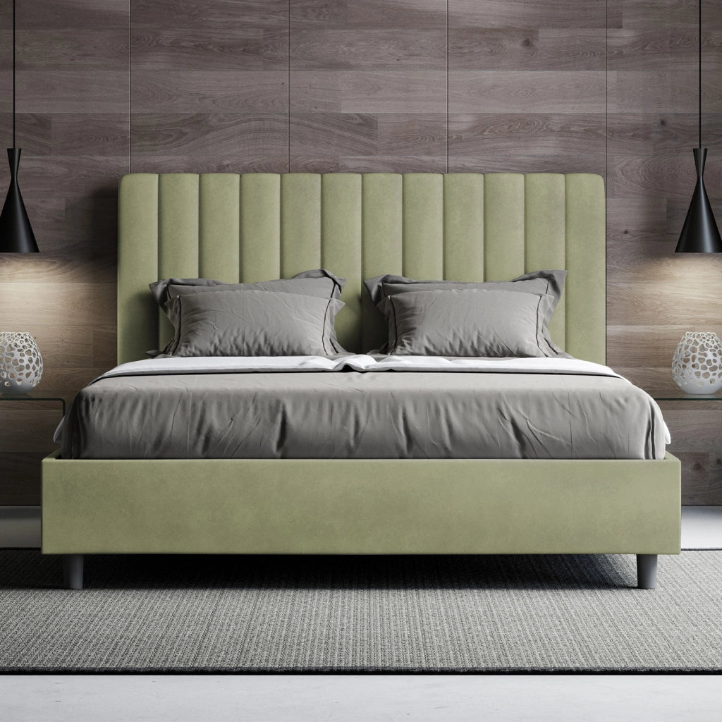 BS COM Letto una piazza e mezza contenitore imbottito 130x210 microfibra tè verde