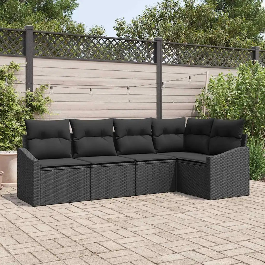 Set di divani con cuscino 5 pcs Nero polyrattan 3346723