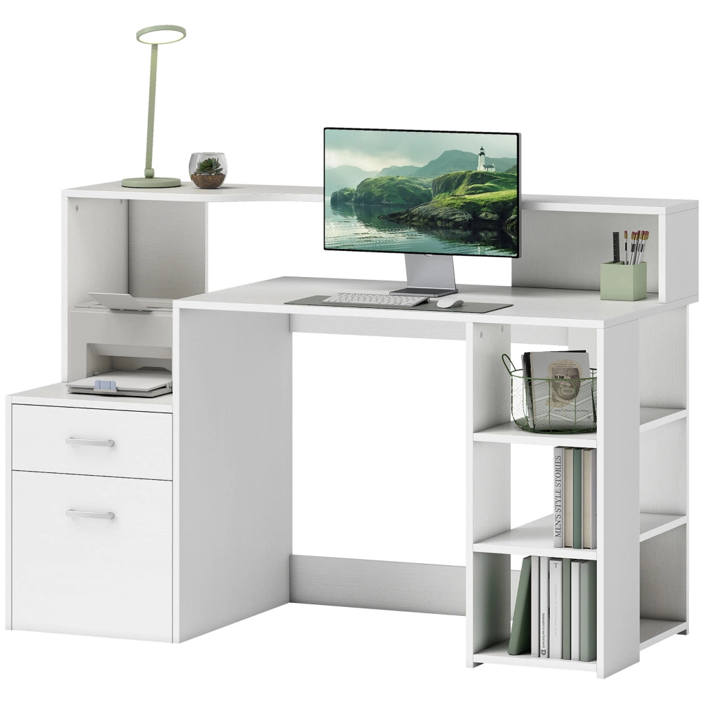 Scrivania con cassetti e scaffale ¨C Minimal ¨C 137x55x92 cm bianco