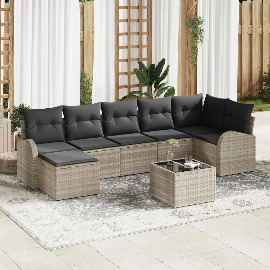 Set Divano da Giardino 8 pcs Grigio chiaro Poly Rattan