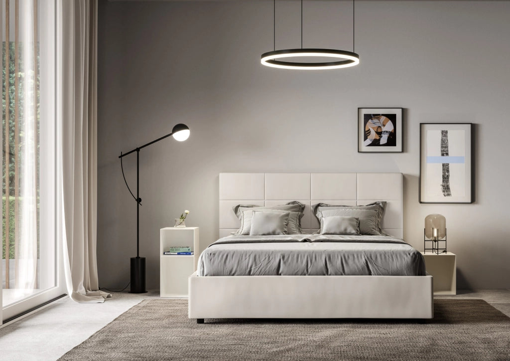 BS COM Letto matrimoniale senza rete imbottito 160x200 similpelle bianco