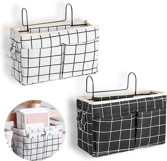 Due contenitori appesi per comodino Contenitore appeso per comodino con gancio per camera da letto ufficio scuola nero bianco...
