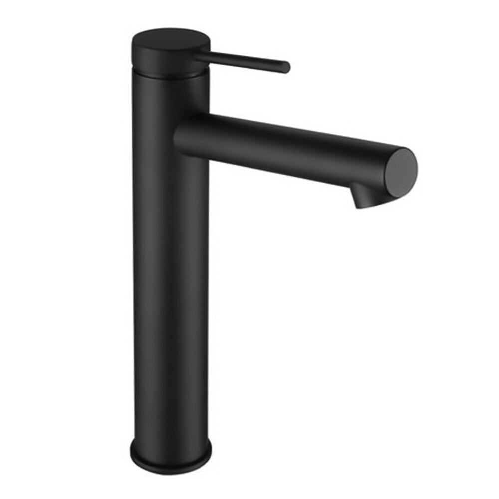Set miscelatori lavabo alto e bidet nero opaco in ottone con leva monocomando slim Alba