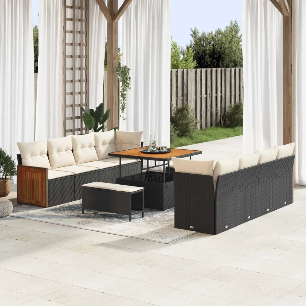 Set Divano da Giardino con cuscino 11 pcs Nero e Crema 3363155