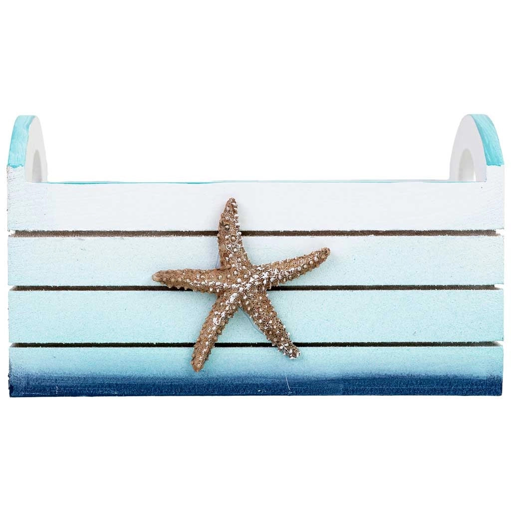 Vassoio decorativo in legno con stella blu, 18x14x11 cm