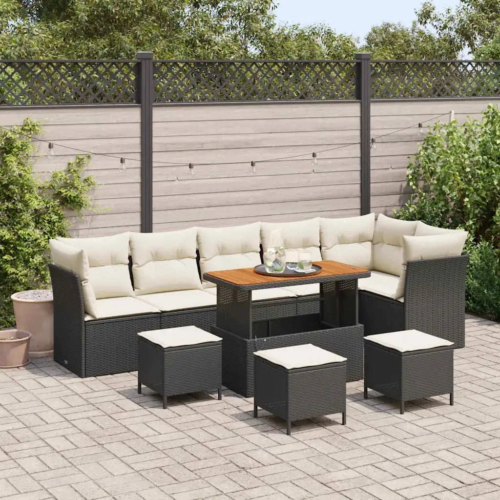 Set Divano da Giardino con cuscino 10 pcs Nero e crema