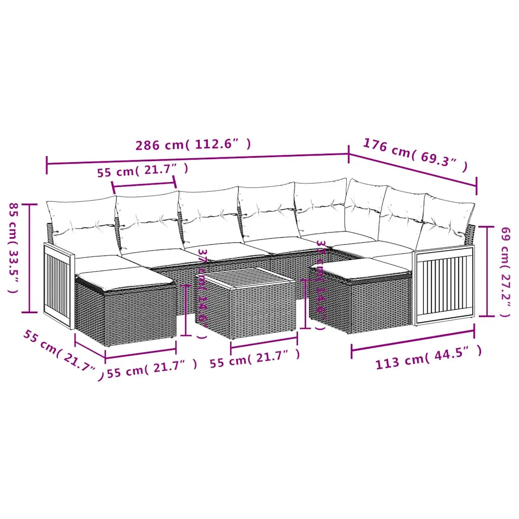 Set Divani da Giardino 10 pz con Cuscini Grigio in Polyrattan 3228231