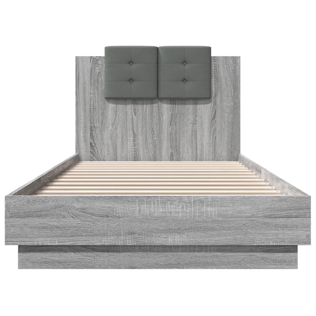 Letto singolo | Letto per adulti | Giroletto con Testiera e LED Grigio Sonoma 90x200 cm
