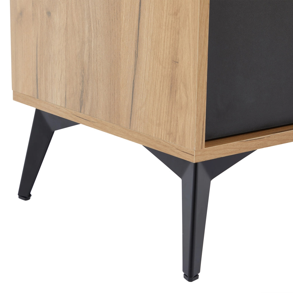Mobile TV 180 cm con 3 Ante e 4 Vani Aperti e Passacavi; Stile Rustico; Marrone e Nero