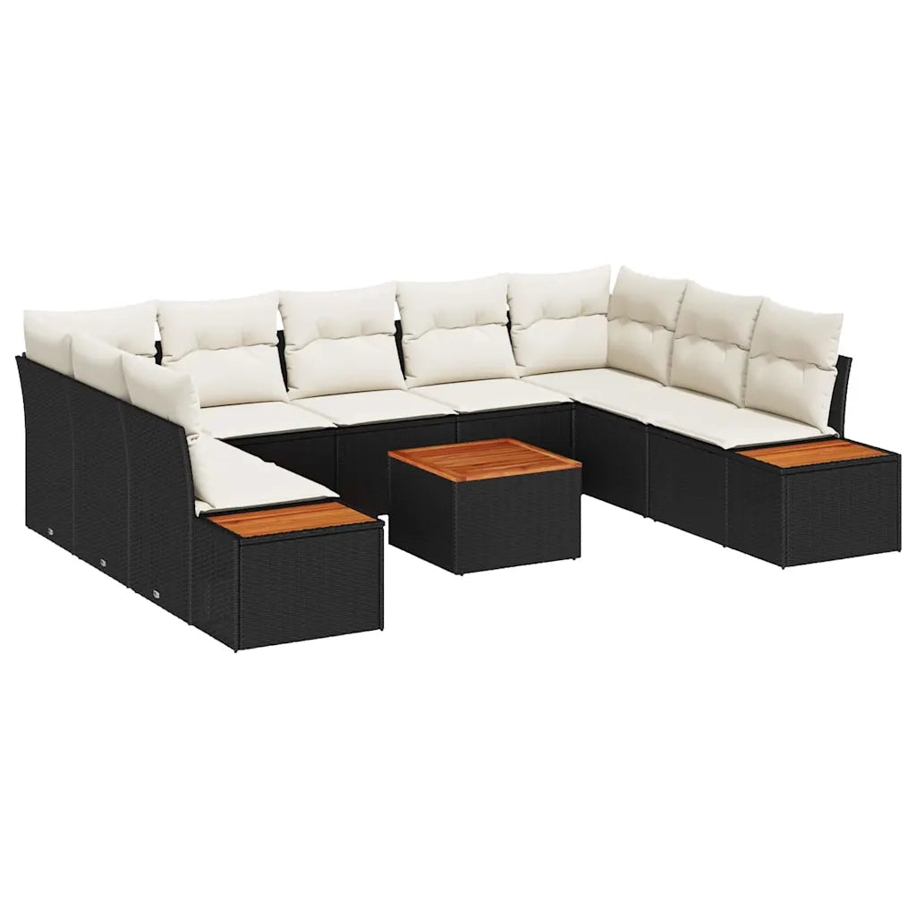 Set Divano da Giardino 5 pcs Nero e Crema Polyrattan