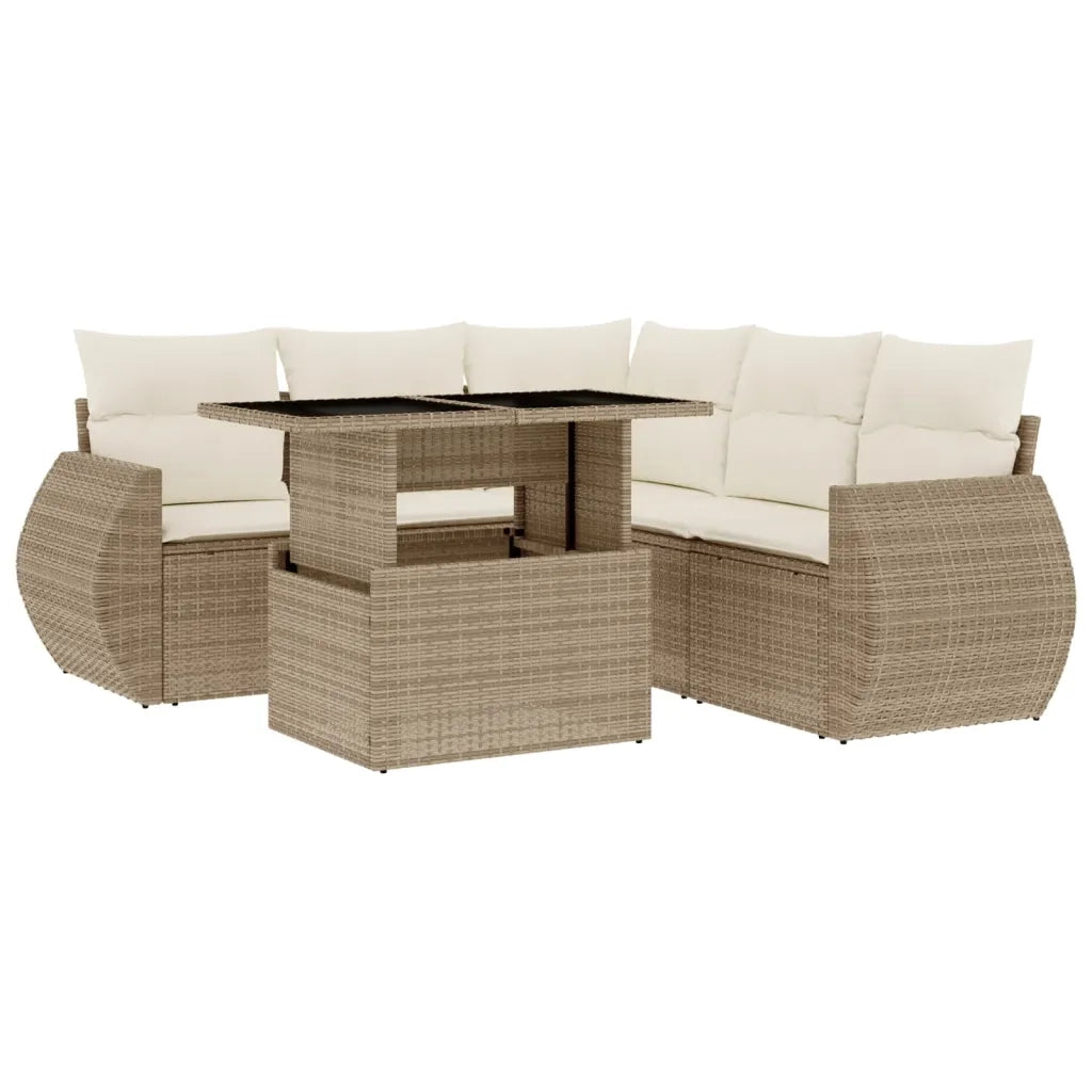 Set Divano da Giardino 6 pz con Cuscini Beige in Polyrattan 3268528