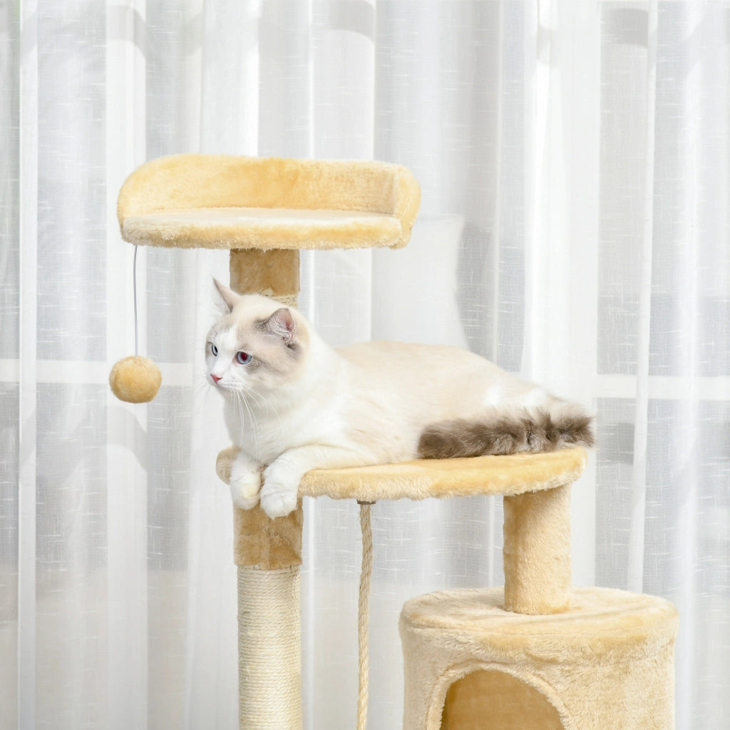 Albero Tiragraffi per Gatti in Legno a 4 Livelli con Cuccia ¨C Minimal ¨C 114 cm