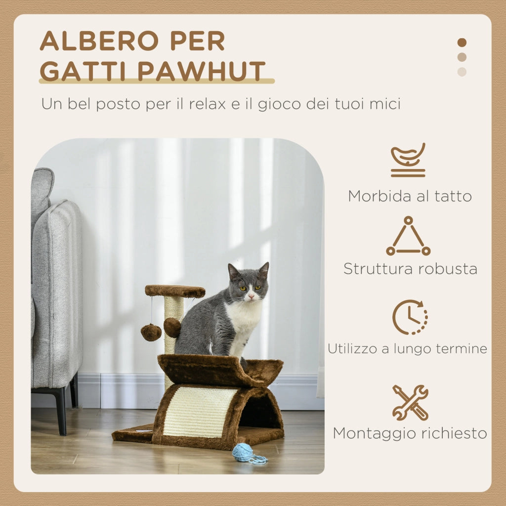 Tiragraffi per Gatti Albero con Cuccia e Palline ¨C Minimal ¨C Naturale 43cm