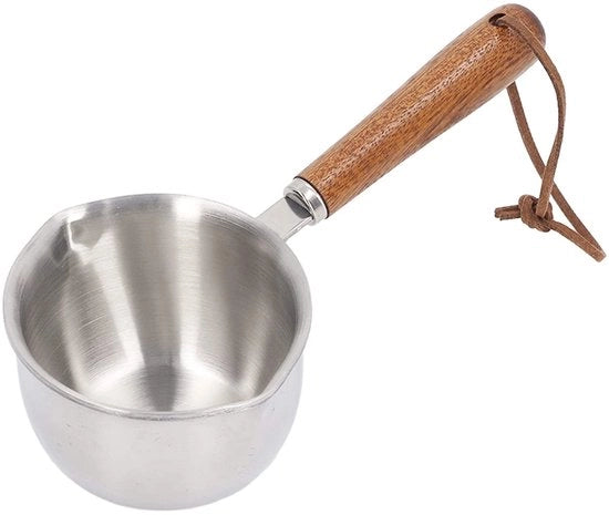 Caldaia per Bagni in Acciaio Inossidabile - Piccola Ciotola per Fondere Candelabri - Pentola Multifunzionale - Manico in Legno - Cavo di Sospensione - 200ML