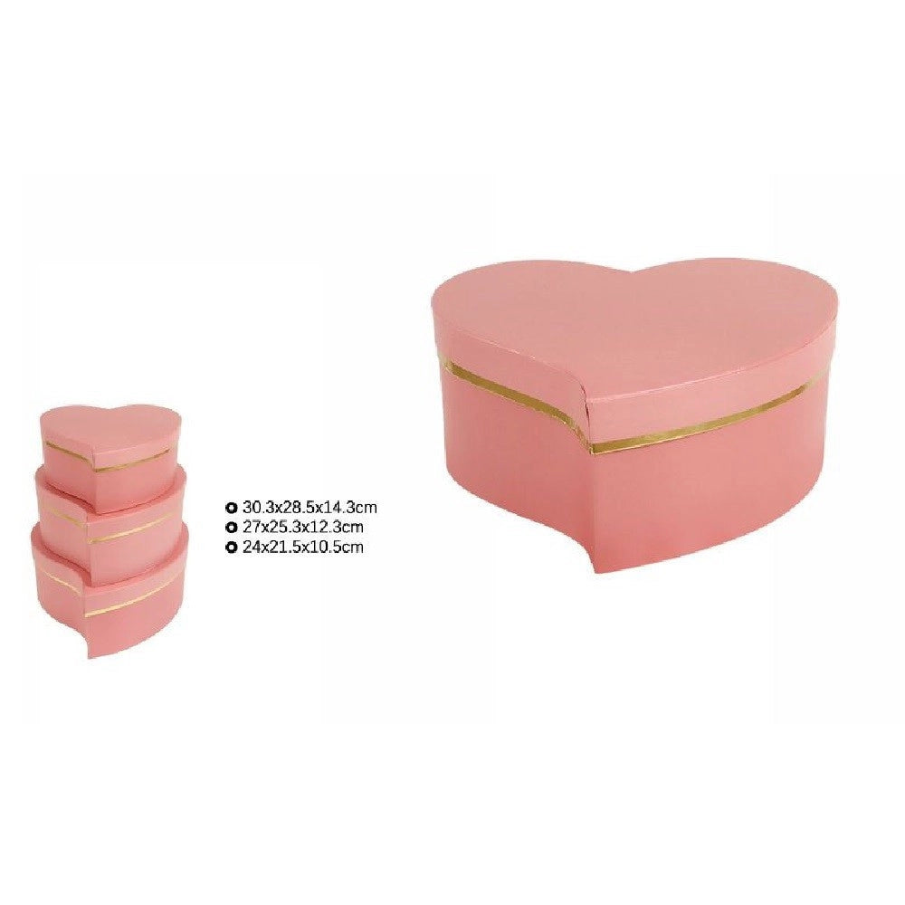 Trade Shop - Set 3 Pz Scatole Box Regali Varie Misure Matrioska Forma Cuore Storto Rosa 71933 -