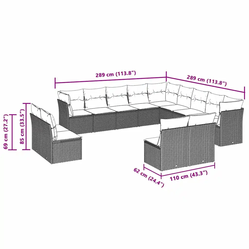 Set Divani Giardino 13 pz con Cuscini Grigio Chiaro Polyrattan 3218492