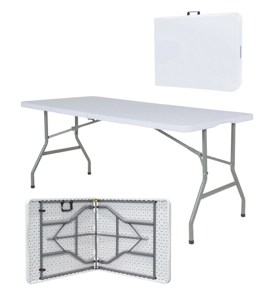 Tavolo Pieghevole Bianco Richiudibile Tavolino Pic Nic Esterno Salvaspazio Camping Terrazzo CamperStruttura In Acciaio Per Feste Giardino Campeggio Vacanze Lunghezza 180 Cm