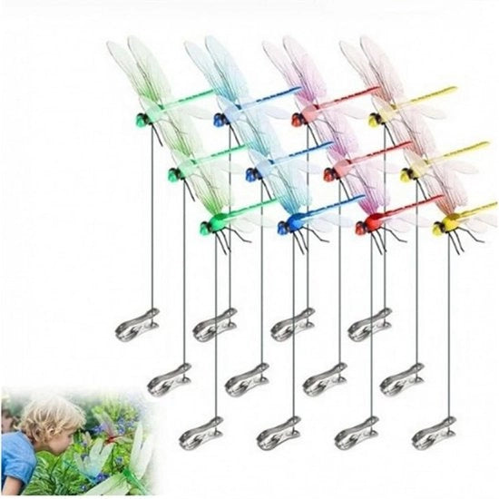 Clip libellula 3D per decorazione esterna da giardino - 12 pezzi - sistema di dissuasione insetti - impermeabile - facile da installare