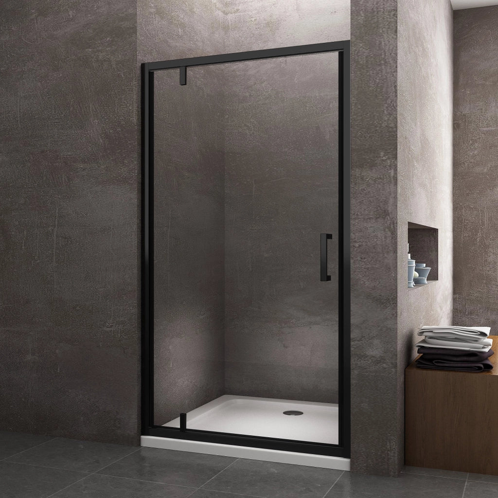 Porta Doccia Battente Roto-Traslante Con Perni Asimmetrici Telaio Nero Opaco Reversibile Cm 96-99 H 200