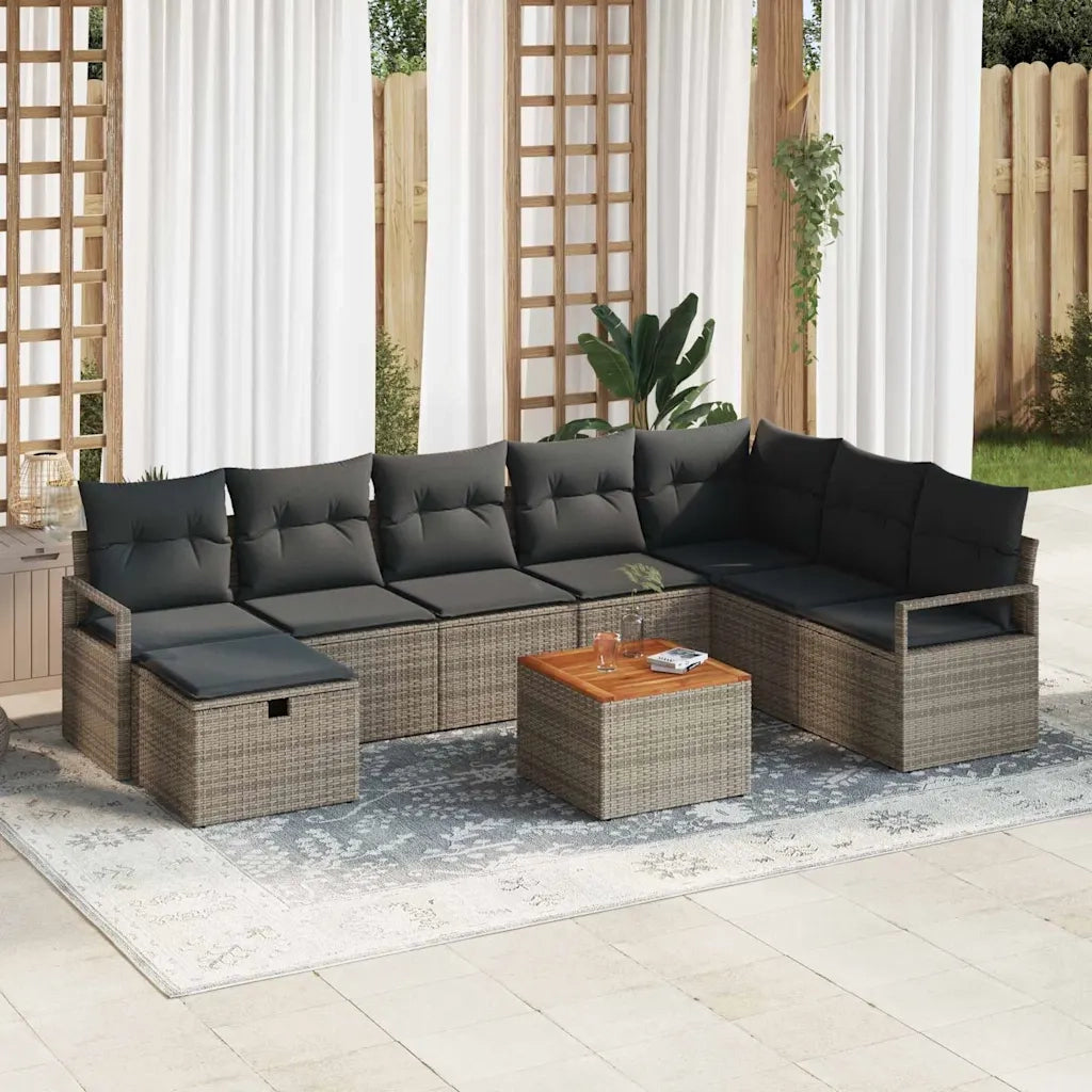 Set Divano da Giardino con cuscino 9 pcs Grigio Poly Rattan 3360884