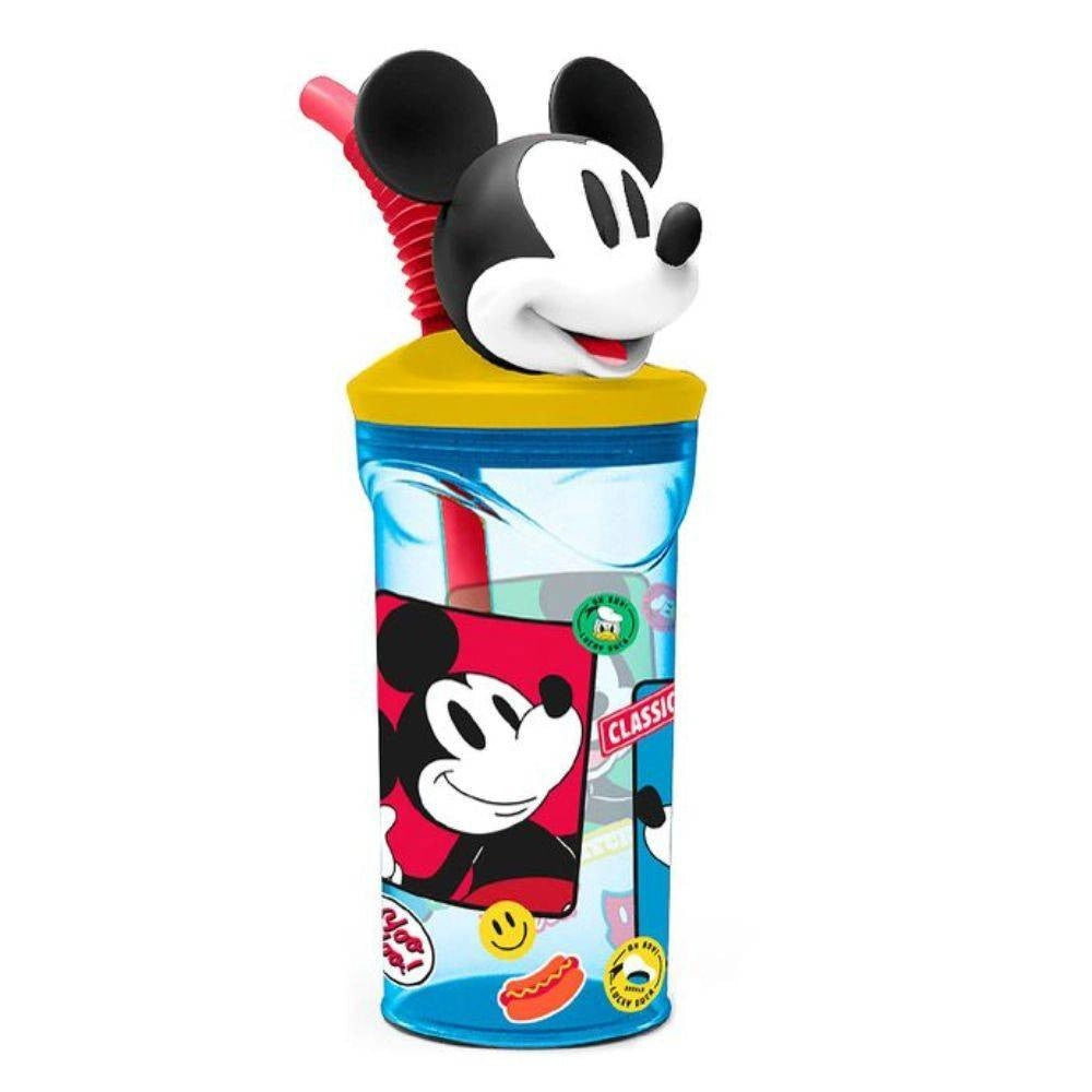 Trade Shop - Bicchiere Con Cannuccia Integrata Mickey Mouse Topolino In 3d Capienza 360 Ml -